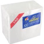 Weekend - Pack de 100 serviettes blanches 30x30 cm