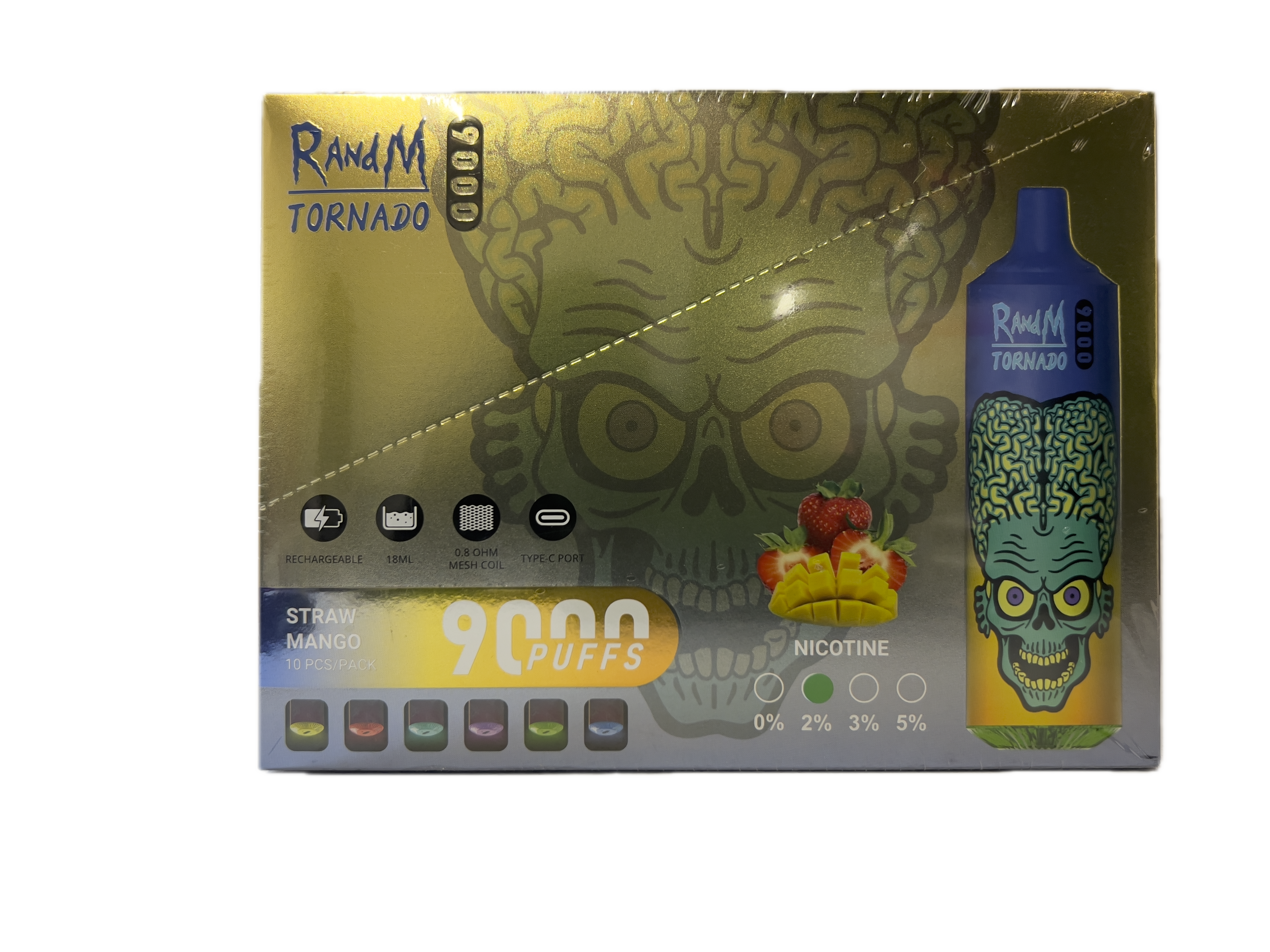 Puff RandM Tornado 9000 2% nicotine Straw Mango Pack de 10