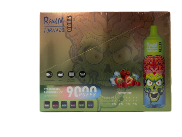 Puff RandM Tornado 9000 2% nicotine Strawberry Raspberry Ice Pack de 10