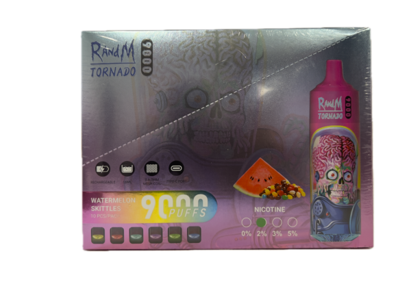 Puff RandM Tornado 9000 2% nicotine Watermelon Skittles Pack de 10