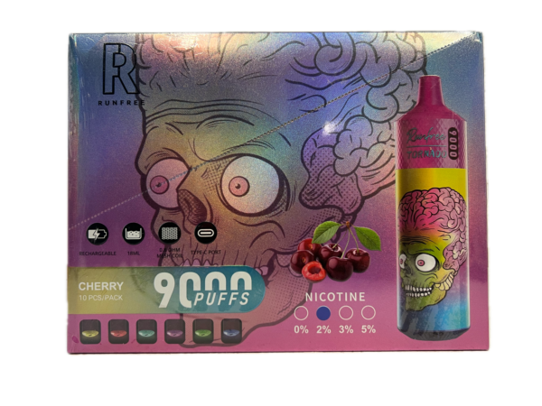 Puff RandM Tornado 9000 Runfree 2% nicotine Cherry Pack de 10