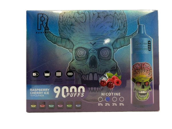 Puff RandM Tornado 9000 Runfree 2% nicotine Raspberry Cherry Ice Pack de 10